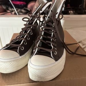 Converse Leather Platform Sneakers in Dark Brown